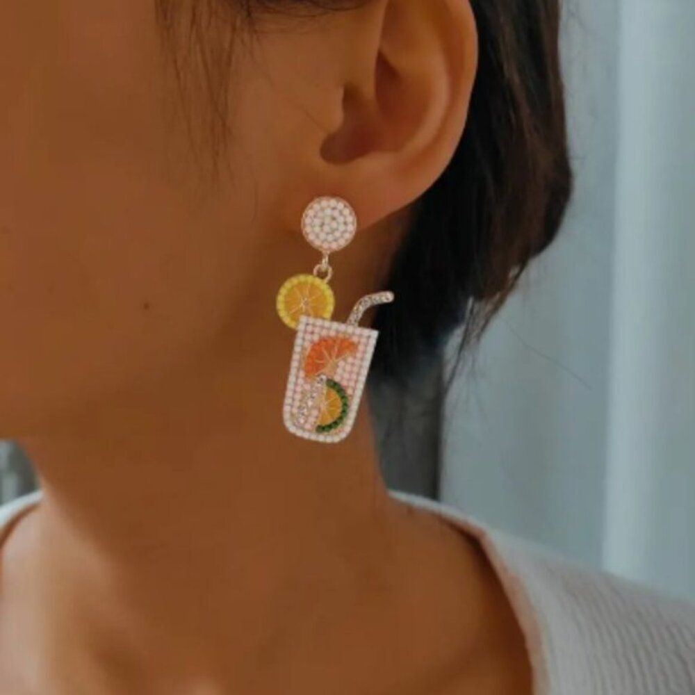 Boho Summer Colorful Cocktail Cup Shaped Rice Beads Decor Dangle Earrings